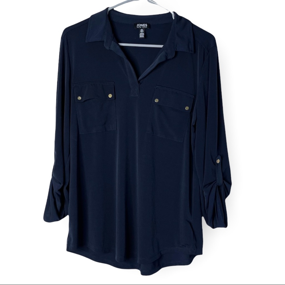 Like New Jones of New York Navy Blouse Size Large